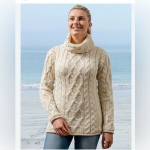 Aran Sweater Market 100% Pure Irish Wool Womens' Turtleneck Cable Knit Sweater
